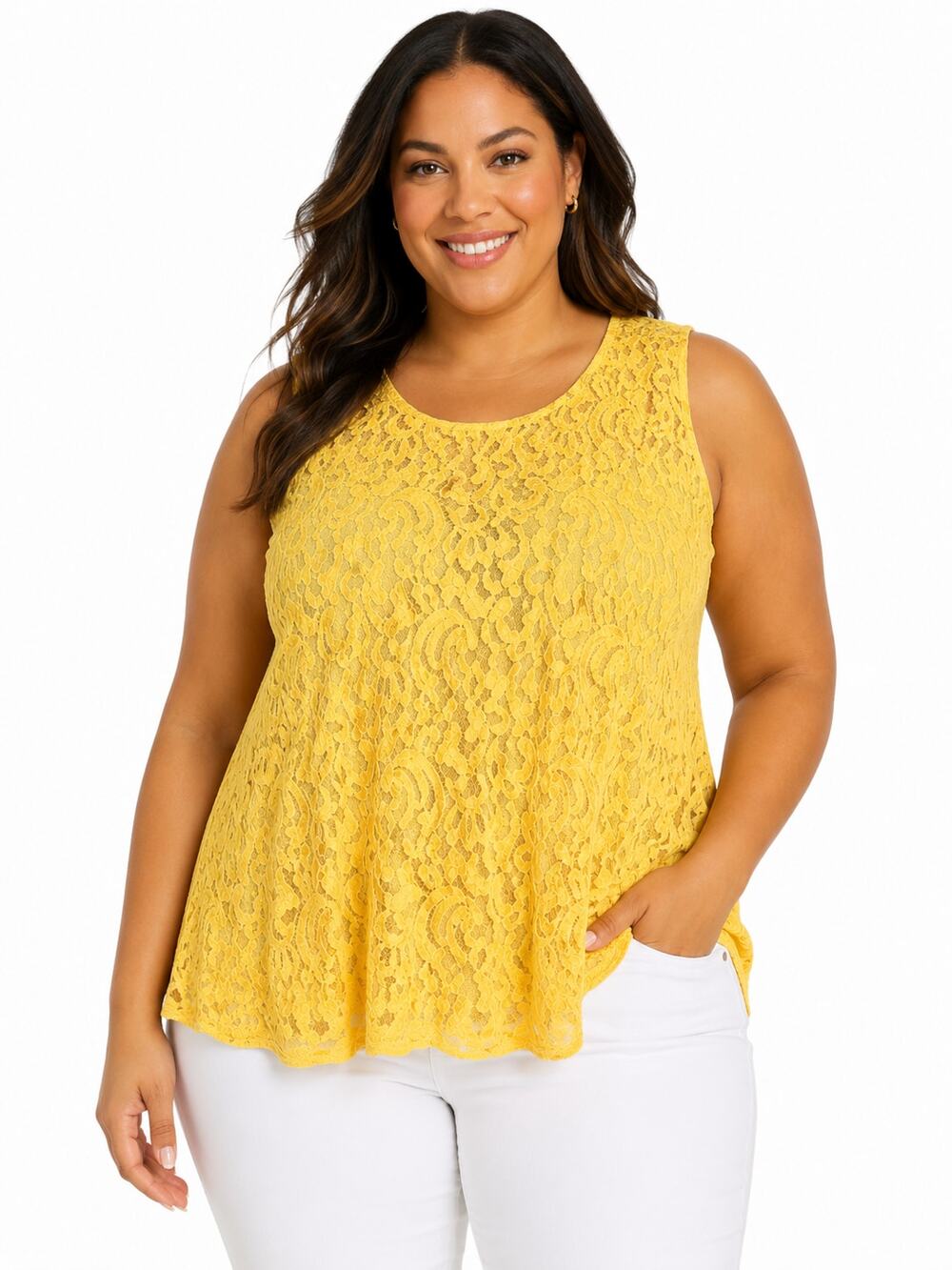 Charter Club Women’s Plus Size 0X Yellow Lace Sleeveless Blouse Tank Top